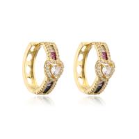 Messing Huggie Hoop Earring, Hart, gold plated, micro pave zirconia & voor vrouw, multi-gekleurde, 23x20mm, Verkocht door pair