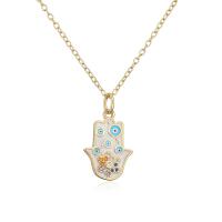 Evil Eye Jewelry Necklace Brass gold color plated evil eye pattern & micro pave cubic zirconia & for woman & enamel Length Approx 17.7 Inch Sold By PC