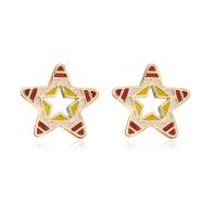 Brass Stud Earring Star gold color plated for woman & enamel Sold By Pair