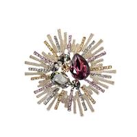 krystal Broche, Zinc Alloy, med Krystal, Flower, forgyldt, for kvinde & med rhinestone, flere farver til valg, 73x35mm, Solgt af PC