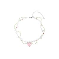 Kunststof parel ketting, Glas rocailles, met Plastic Pearl & Messing & Acryl, met 2.75inch extender keten, Hart, Koreaanse stijl & voor vrouw, Lengte Ca 15.3 inch, Verkocht door PC