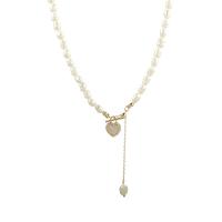 Freshwater Pearl Mässing Chain Necklace, med Freshwater Pearl, med 2.75inch extender kedja, Hjärta, guldfärg pläterade, micro bana cubic zirconia & för kvinna, Längd Ca 14.1 inch, Säljs av PC