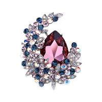 krystal Broche, Zinc Alloy, med Krystal, Moon, forgyldt, for kvinde & med rhinestone, flere farver til valg, 40x53mm, Solgt af PC