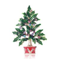 Kerst Broches, Zinc Alloy, Kerstboom, gold plated, mode sieraden & voor vrouw & glazuur & met strass, groen, nikkel, lood en cadmium vrij, 41x59mm, Verkocht door PC