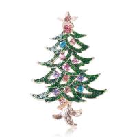 Broches de Noël, alliage de zinc, arbre de noël, Placage de couleur d'or, bijoux de mode & pour femme & émail & avec strass, plus de couleurs à choisir, protéger l'environnement, sans nickel, plomb et cadmium, 41x59mm, Vendu par PC