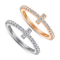 Zircon cubique Micro Pave Sterling Silver Rings, argent sterling 925, Lettre T, Placage, normes différentes pour le choix & pavé de micro zircon & pour femme, plus de couleurs à choisir, 1.50mm, Taille:5-10, Vendu par PC