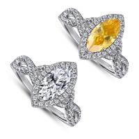 Cubic Zirconia micr3ofono pavimenta anillos de plata esterlina, plata de ley 925, Ojo de Caballo, chapado en platina real, diverso tamaño para la opción & micro arcilla de zirconia cúbica & para mujer, más colores para la opción, 5x10mm, tamaño:5-10, Vendido por UD