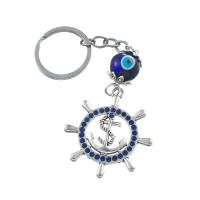 Zinc Alloy Key Lås, med Lampwork, Unisex & med rhinestone & hule, blå, 130x45mm, Solgt af PC