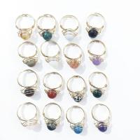 Gemstone Finger Ring, Drágakő, -val Cink ötvözet, arany színű aranyozott, Állítható & különböző anyagok a választás & egynemű, több színt a választás, Által értékesített PC