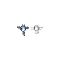 Boucles d'oreilles asymétriques, argent sterling 925, avec Moonstone, Placage, pour femme, blanc et noir, 9.3*10.8mm,7.4*10.8mm, Vendu par paire