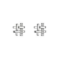 Zircon cubique Micro Pave d'oreille en argent sterling, argent sterling 925, pavé de micro zircon & pour femme & creux, argent, 6x6mm, Vendu par paire