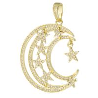 Befestigter Zirkonia Messing Anhänger, Mond und Sterne, goldfarben plattiert, Modeschmuck & DIY & Micro pave Zirkonia, goldfarben, 34x38x2mm, Bohrung:ca. 4mm, 10PCs/Menge, verkauft von Menge