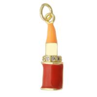 Messing hanger met micro-paved kubieke zirconia's, Lippenstift, gold plated, mode sieraden & DIY & micro pave zirconia, twee verschillende gekleurde, 6x21.50x4mm, Gat:Ca 3mm, 10pC's/Lot, Verkocht door Lot