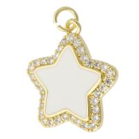 Messing hanger met micro-paved kubieke zirconia's, Ster, gold plated, mode sieraden & DIY & micro pave zirconia & glazuur, twee verschillende gekleurde, 20x22x3mm, Gat:Ca 3mm, 10pC's/Lot, Verkocht door Lot