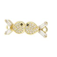 Messing hanger met micro-paved kubieke zirconia's, gold plated, mode sieraden & DIY & micro pave zirconia, gouden, 24x8x3mm, Gat:Ca 2mm, 10pC's/Lot, Verkocht door Lot