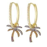 Cúbicos Circonia Pendiente Latón Micro pavimenta, metal, chapado en color dorado, Joyería & micro arcilla de zirconia cúbica & para mujer, multicolor, 40mm, 5parespareja/Grupo, Vendido por Grupo