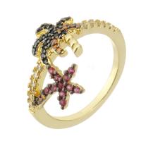 Cúbicos Circonia Micro Pave anillo de latón, metal, chapado en color dorado, Joyería & micro arcilla de zirconia cúbica & para mujer, multicolor, 14mm, agujero:aproximado 1mm, tamaño:6.5, 10PCs/Grupo, Vendido por Grupo