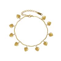 Anklet de acero inoxidable, Partículas de acero, con 5cm extender cadena, Corazón, para mujer, más colores para la opción, 8mm, longitud aproximado 19 cm, Vendido por UD