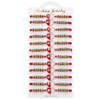 alliage de zinc Set de bracelet, avec cordon de polyester, Placage de couleur d'or, réglable & styles différents pour le choix & émail & avec strass, rouge, protéger l'environnement, sans nickel, plomb et cadmium, Longueur 6.7 pouce, 12PC/fixé, Vendu par fixé