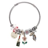 acero inoxidable 304 Europea Cuff Bangle, con Cristal & Perlas plásticas, Chapado galvánico, para mujer & con diamantes de imitación, más colores para la opción, longitud 6.7 Inch, Vendido por UD