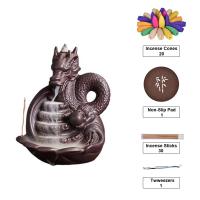 Porcelain Backflow Incense Burner, Poircealláin, Dragon, lámhdhéanta, baile agus oifige & Inbhuanaithe & ilfheidhmeach, 200x160x145mm, Díolta De réir PC