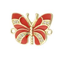 Cubic Zirconia Micro Pave Brass Connector Butterfly gold color plated DIY & micro pave cubic zirconia & enamel & 1/1 loop red nickel lead & cadmium free Approx 1mm Sold By PC