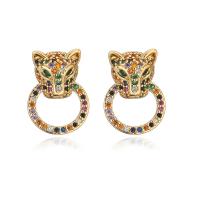 Cubic Zirconia Micro Pave Brass Earring gold color plated micro pave cubic zirconia & for woman multi-colored Sold By Pair