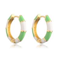 Brass Huggie Hoop Earring gold color plated for woman & enamel Sold By Pair