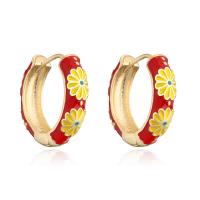 Brass Huggie Hoop Earring gold color plated for woman & enamel Sold By Pair