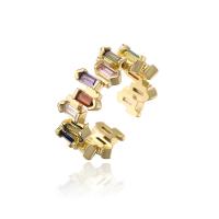 Cubic Zirconia Micro Pave Brass Ring gold color plated Adjustable & micro pave cubic zirconia & for woman multi-colored Sold By PC