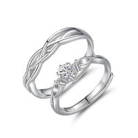 Par fingerringe, 925 Sterling Sølv, platineret, Justerbar & Micro Pave cubic zirconia, Solgt af PC