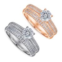 Cubic Zirconia micr3ofono pavimenta anillos de plata esterlina, plata de ley 925, chapado, 2 piezas & diverso tamaño para la opción & micro arcilla de zirconia cúbica & para mujer, más colores para la opción, 6mm, tamaño:4-10, Vendido por Set