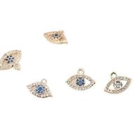 Cubique Pendentif en laiton zircon pavent, œil, plaqué de couleur d'or KC, pavé de micro zircon & creux, 12.60x10mm, Vendu par PC