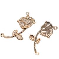 Cubic Zirconia Micro Pave Latão Connector, cobre, Rose, Banhado a cor de ouro de KC, micro pavimento em zircônia cúbica & laço de 1/1, 28.20x11.40mm, vendido por PC