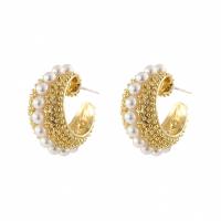 Zinklegering oorknoppen, Zinc Alloy, met Plastic Pearl, gold plated, mode sieraden & voor vrouw, nikkel, lood en cadmium vrij, 26x15mm, Verkocht door pair