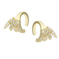 Boucles d'oreilles en laiton zircon cubique pavent, Placage de couleur d'or, bijoux de mode & pavé de micro zircon & pour femme, doré, 13x11x14mm, 10pairescouple/lot, Vendu par lot