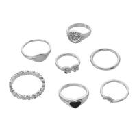 Zinklegierung Fingerring , Platinfarbe platiniert, 7 Stück & Modeschmuck & für Frau & Emaille & mit Strass, Silberfarbe, verkauft von setzen