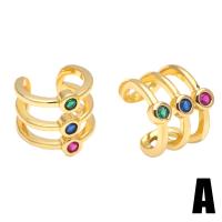 metal Pendiente Clip, chapado en color dorado, diferentes estilos para la opción & micro arcilla de zirconia cúbica & para mujer, dorado, libre de níquel, plomo & cadmio, 13x14mm,20x3mm, Vendido por Par