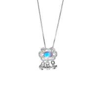 Cubic Zircon Micro Pave 925 Sterling Silver Necklace with Moonstone Longevity Lock plated fashion jewelry & micro pave cubic zirconia & for woman Length Approx 17.7 Inch Sold By PC