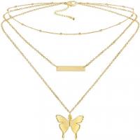 Mode Multi laag ketting, Messing, Vlinder, gold plated, mode sieraden & multilayer & voor vrouw, 500mm, Verkocht door Stel