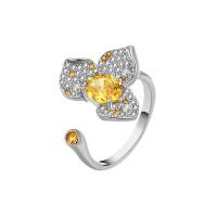 Strass vinger Ring, Messing, Bloem, geplatineerd, voor vrouw & met strass, meer kleuren voor de keuze, nikkel, lood en cadmium vrij, 19.40mm, Maat:10.5, Verkocht door PC