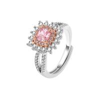 Strass vinger Ring, Messing, Plein, geplatineerd, voor vrouw & met strass, roze, nikkel, lood en cadmium vrij, 12.80mm, Maat:10.5, Verkocht door PC