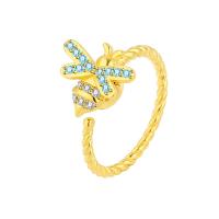 Kubisk Circonia Micro bane messing Ring, Bee, forgyldt, Micro Pave cubic zirconia & for kvinde, flere farver til valg, nikkel, bly & cadmium fri, 12mm, Størrelse:10.5, Solgt af PC