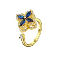 Kubieke Circonia Micro Pave Brass Ring, Messing, Four Leaf Clover, plated, micro pave zirconia & voor vrouw, meer kleuren voor de keuze, nikkel, lood en cadmium vrij, 15.60mm, Maat:10.5, Verkocht door PC