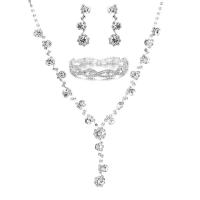 Strass Jewelry Sets, armband & örhänge & halsband, Mässing, silver pläterad, mode smycken & för kvinna & med strass, silver, nickel, bly och kadmium gratis, Säljs av Ställ