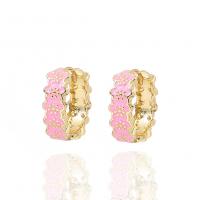 Brass Huggie Hoop Earring gold color plated for woman & enamel Sold By Pair