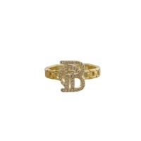 Kubieke Circonia Micro Pave Brass Ring, Messing, Letter B, gold plated, Verstelbare & micro pave zirconia & voor vrouw & hol, Verkocht door Bag