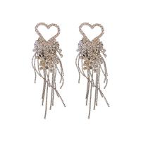 Messing Tassel Earring, med Seedbead, Heart, forgyldt, for kvinde & med rhinestone, 25x86mm, Solgt af par