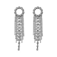 Bergkristal Tassel Earring, met Zinc Alloy, kwast, micro pave zirconia & voor vrouw, meer kleuren voor de keuze, 30x125mm, Verkocht door pair