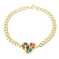 Messing Armbanden, gold plated, voor vrouw & glazuur, multi-gekleurde, Lengte Ca 7.8 inch, Verkocht door PC